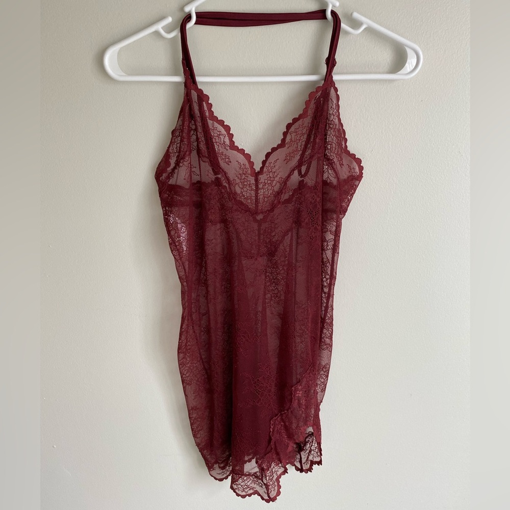 Auden Allover Lace Lingerie Slip Dress Berry Red